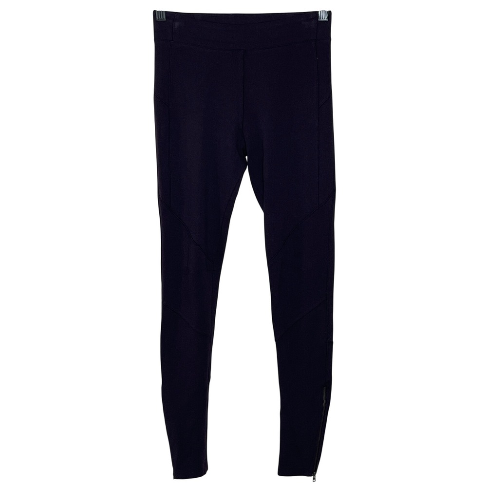 AllSaints Women Dark Purple High Waisted Ankle Zip Moto Leggings Size XS Plum